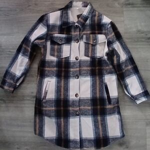 Just Love Plaid Jacket - Black, White, Brown